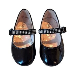 Toddler girls black shiny patent leather dress shoes with rhinestones Size 5